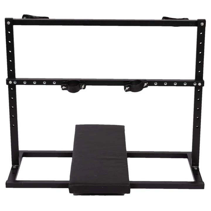 Portable Breeding Stand Bench, heavy-duty adjustable BDSM restraint furniture featuring reinforced portable frame, padded supports, and secure positioning system for stable support and control.
