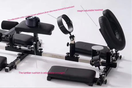 Portable Doggy Style Restraint Platform with specifications – compact BDSM furniture featuring sturdy frame construction, adjustable restraint points, portable lightweight design, and stable support structure for secure positioning in adult setups.
