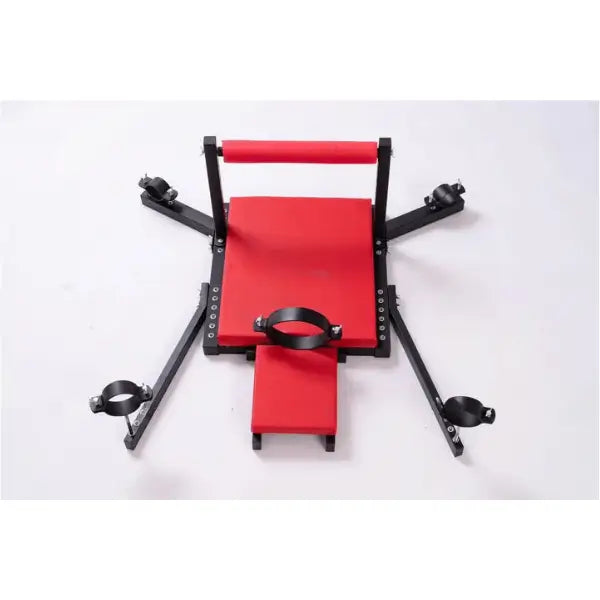 Portable commercial-grade adjustable restraint bench system, front view of adjustable BDSM restraint furniture platform
