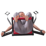 Portable commercial-grade adjustable restraint bench system, front view showing reinforced frame and adjustable platform design