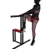 Precision exposure bench for controlled training and restraint systems, front view, sturdy BDSM and fetish furniture design for structured restraint use
