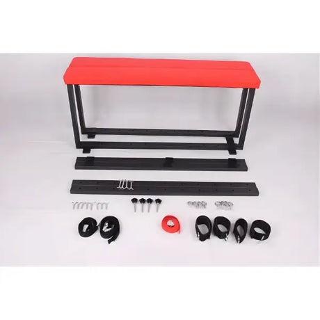 Red Cushion spanking bench cuffs, straps, and ring-screw hardware - BDSM Authority