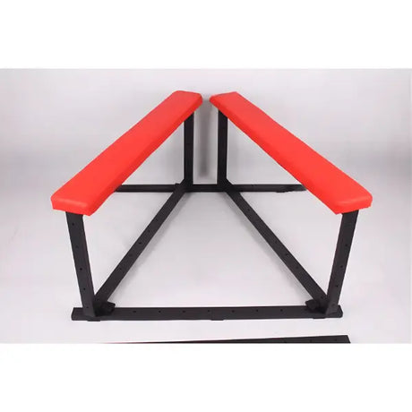 Red Cushion spanking bench in a wide spread configuration - BDSM Authority
