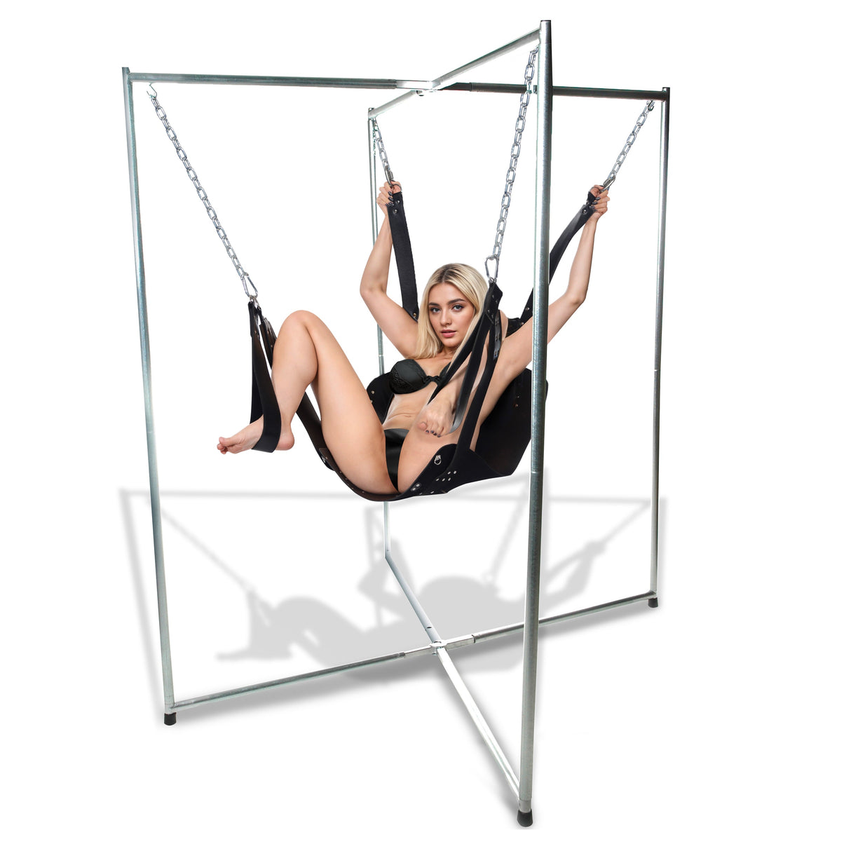 Premium leather sex sling with stirrups and D-rings: suspension bondage sling for couples - BDSM Authority