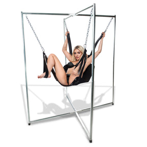 Premium leather sex sling with stirrups and D-rings: suspension bondage sling for couples - BDSM Authority