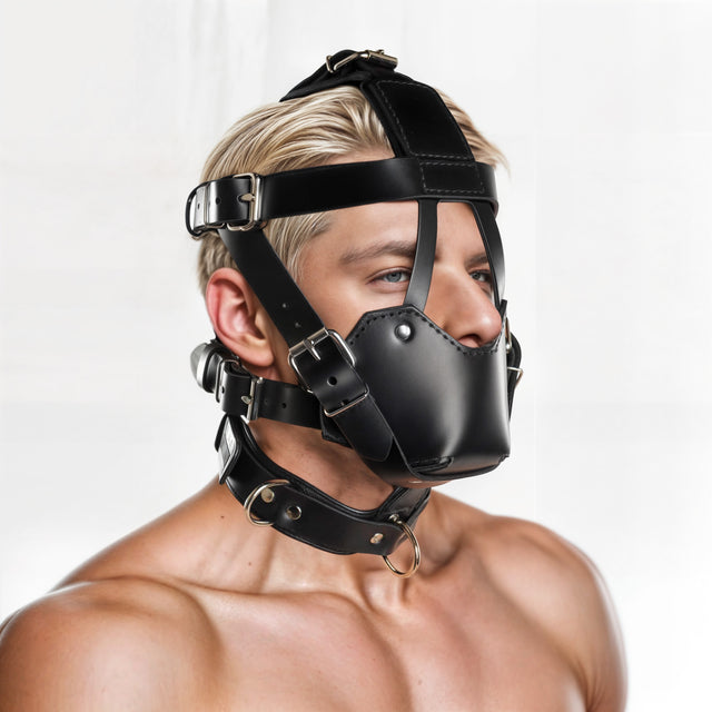 Strict Leather Padded Muzzle on model front view main product image