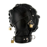 Strict Leather Sensory Deprivation Hood- ML - side profile of hood with lacing - BDSM Authority