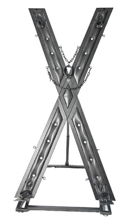 Elegant Noir St. Andrew's cross base and leg stand detail - BDSM Authority