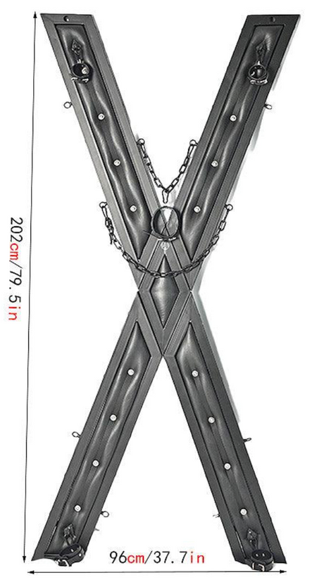 Elegant Noir St. Andrew's cross upper frame and restraint hardware - BDSM Authority