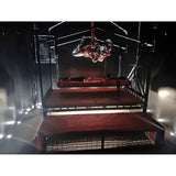 Sleeping and standing confinement cage system, front view, durable steel frame enclosure with secure adjustable structure