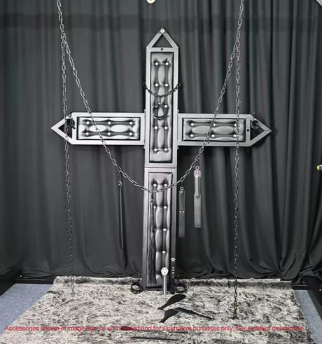 Wall-mounted St. Andrew's cross with chain and restraint hardware - BDSM Authority