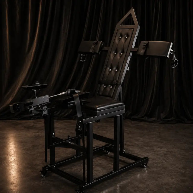 Studio-grade leg-lift chair HQJS-015A with integrated mounting system for sex machine and adjustable padded support frame design
