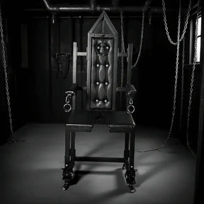Studio-grade bondage chair with leg spread design, HQJS-004 model lifestyle setup