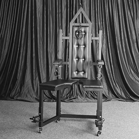 Studio-grade bondage chair HQJS-004 featuring leg spread restraint design right side view lifestyle product image
