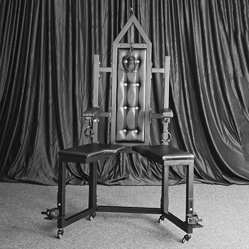 Studio-grade bondage chair HQJS-004 with leg spread restraint design spread view product image
