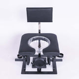 Adjustable queening throne showing backrest and leg-height adjustment - BDSM Authority