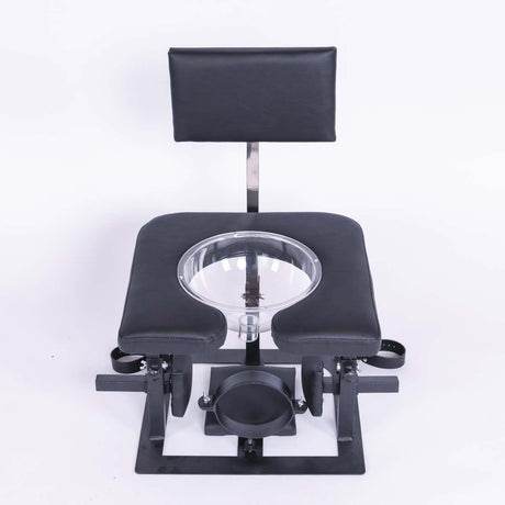 Adjustable queening throne showing backrest and leg-height adjustment - BDSM Authority