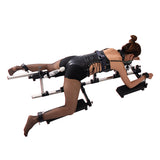 Portable doggy style restraint platform full side view with kneeling pad and pole - BDSM Authority