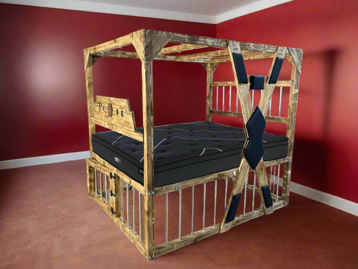 Queen Size BDSM Bed with Removable Cross – Elegant Dungeon Furniture for Passionate Play