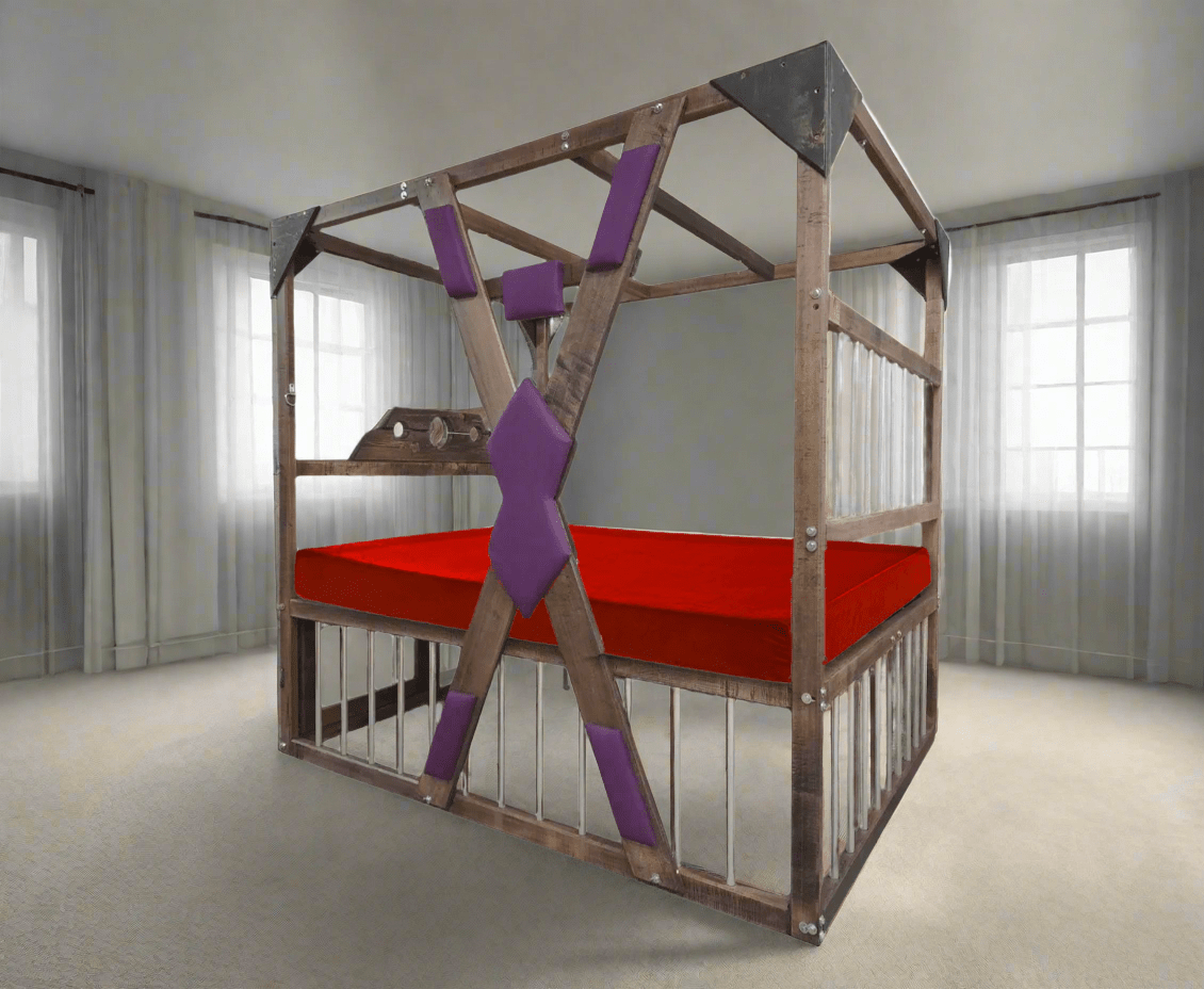 Queen Size BDSM Bed with Removable Cross – Elegant Dungeon Furniture for Passionate Play
