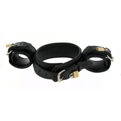 Strict Leather Wrist to Neck Restraint Yoke front, BDSM Authority