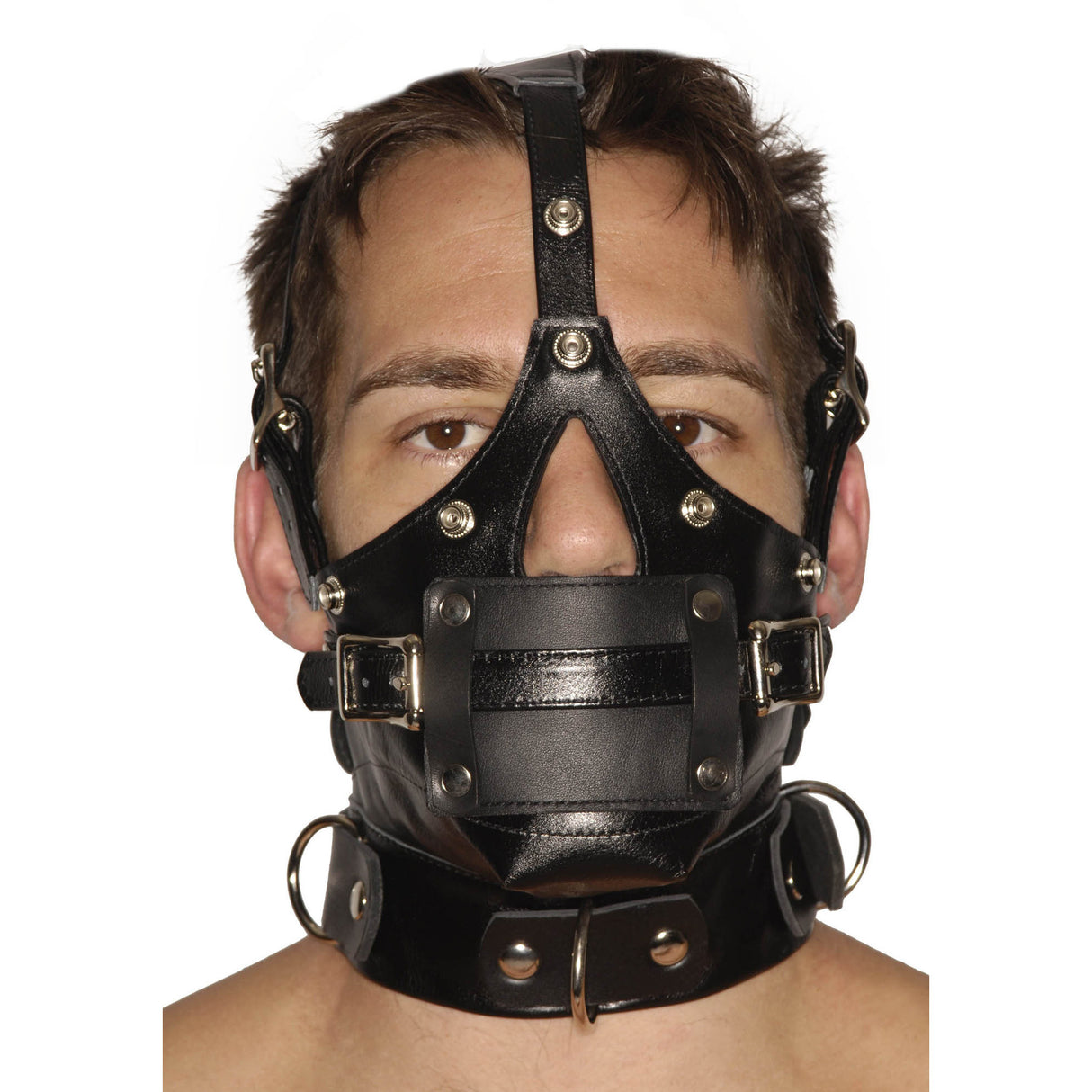 Premium BDSM Muzzle Mask with Detachable Blindfold and Two Interchangeable Gags detail view 1