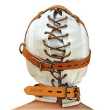 Total Sensory Deprivation White Leather Hood - MediumLarge - side profile of construction - BDSM Authority
