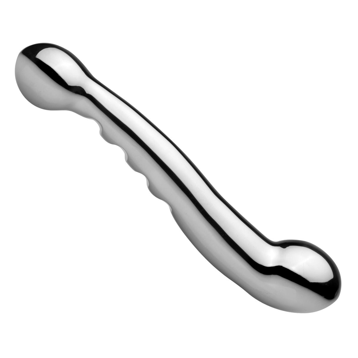 Side profile of the Steel Elegance steel dildo showing its graceful curve - BDSM Authority