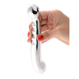 Steel Elegance dual ended dildo held in a hand to show its scale and weight - BDSM Authority