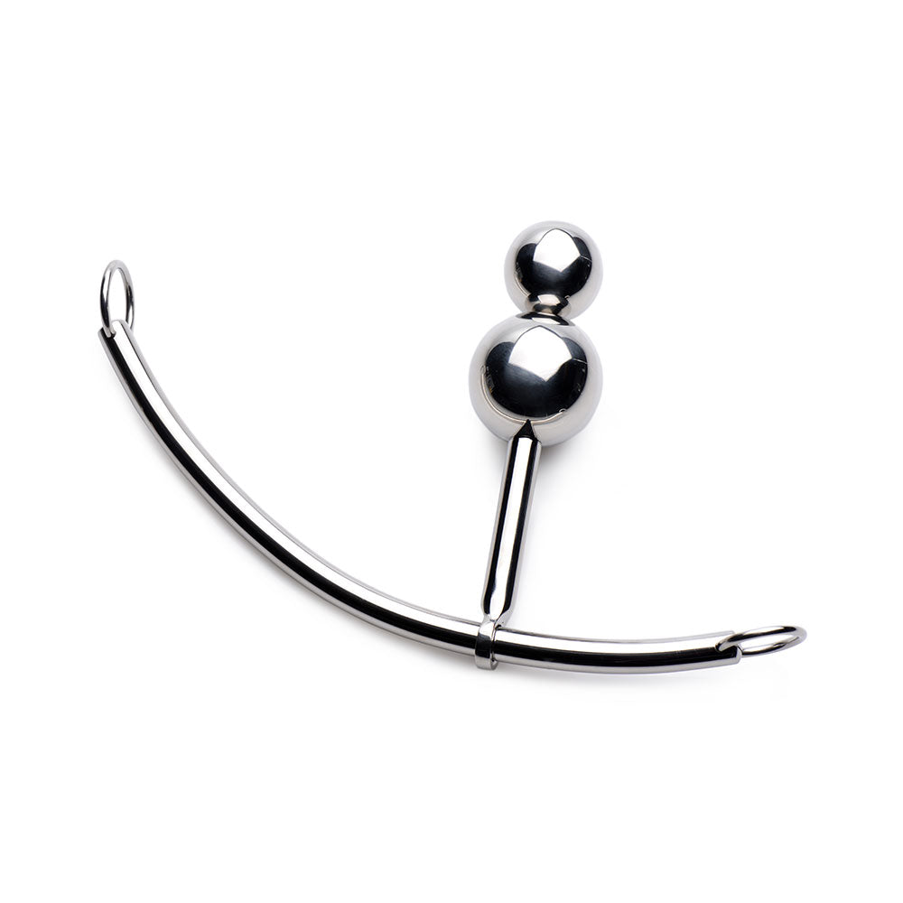 Master Series DuoSphere stainless steel bondage hook with double-beaded anal plug - BDSM Authority