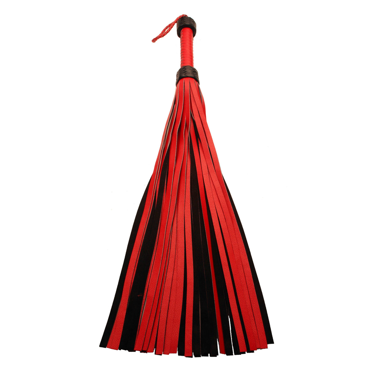 Full length view of the Heavy Tail Flogger tails and red wrapped handle - BDSM Authority
