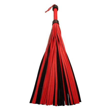 Full length view of the Heavy Tail Flogger tails and red wrapped handle - BDSM Authority