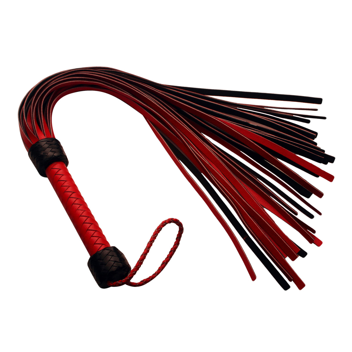 Heavy Tail Flogger with dual sided red leather and black suede tails - BDSM Authority