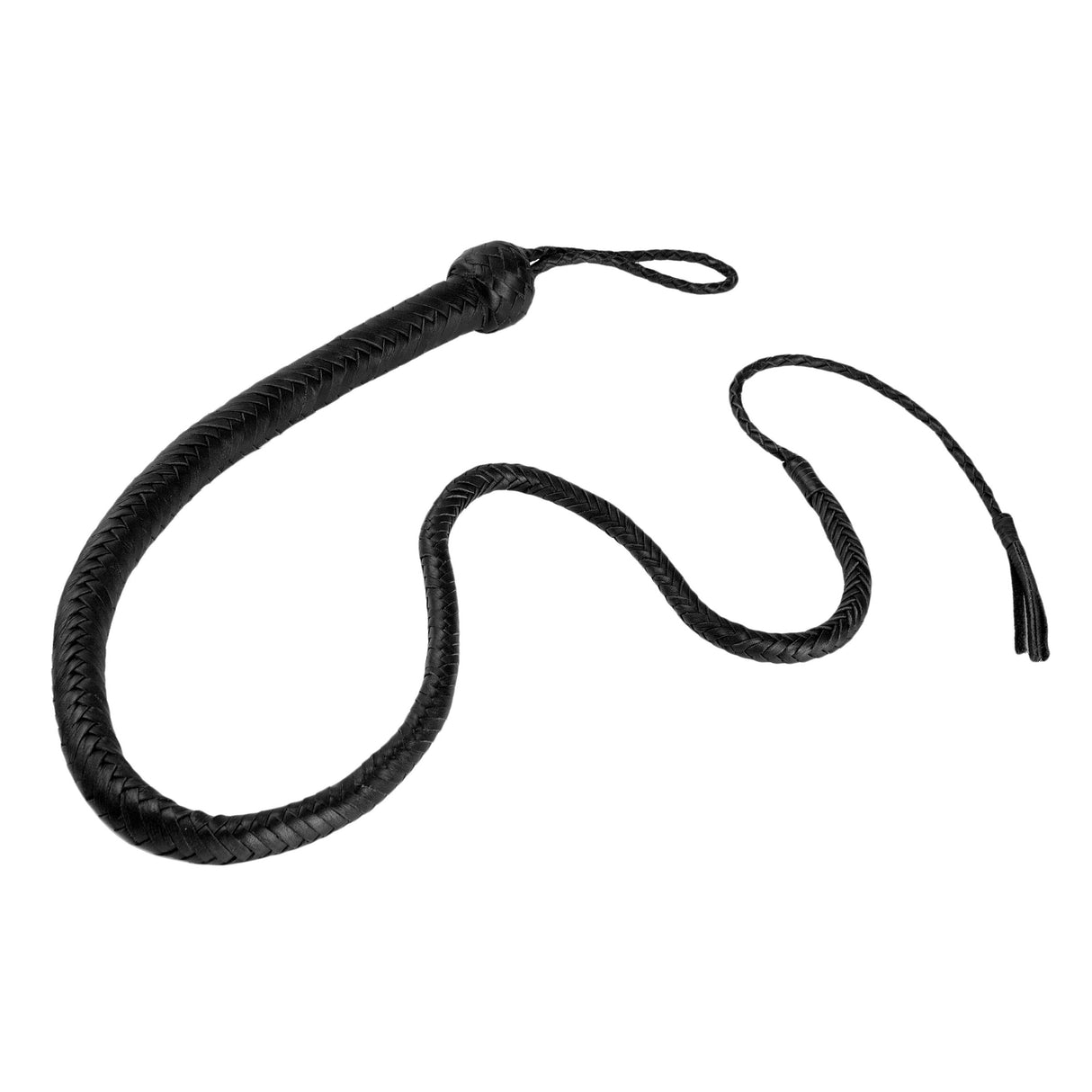 Strict Leather 4 Foot Whip in black braided leather with Turks head knot handle - BDSM Authority