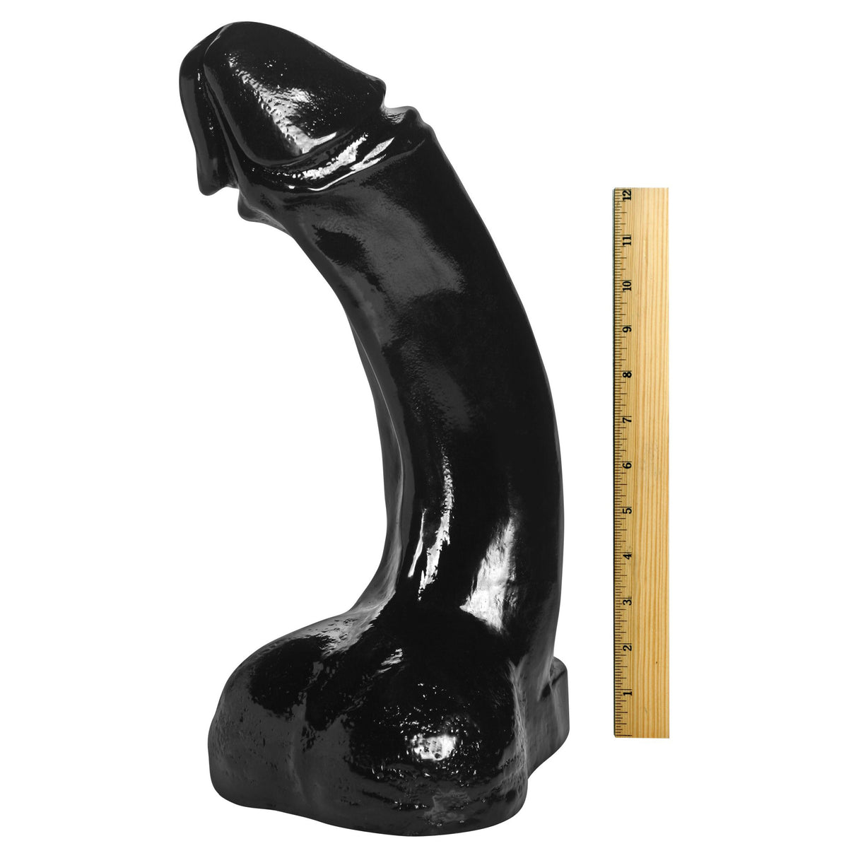 The black Annihilator XXXL giant dildo shown standing on its base - BDSM Authority