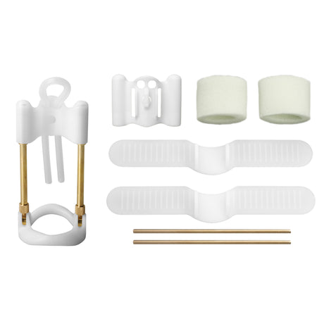 Size Matters Penile Aide kit laid out with spring rods, extender rods and comfort straps - BDSM Authority