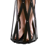 Rubber strap bondage cage feet and base view - BDSM Authority