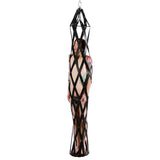 Hanging rubber strap bondage cage with wooden base in use - BDSM Authority