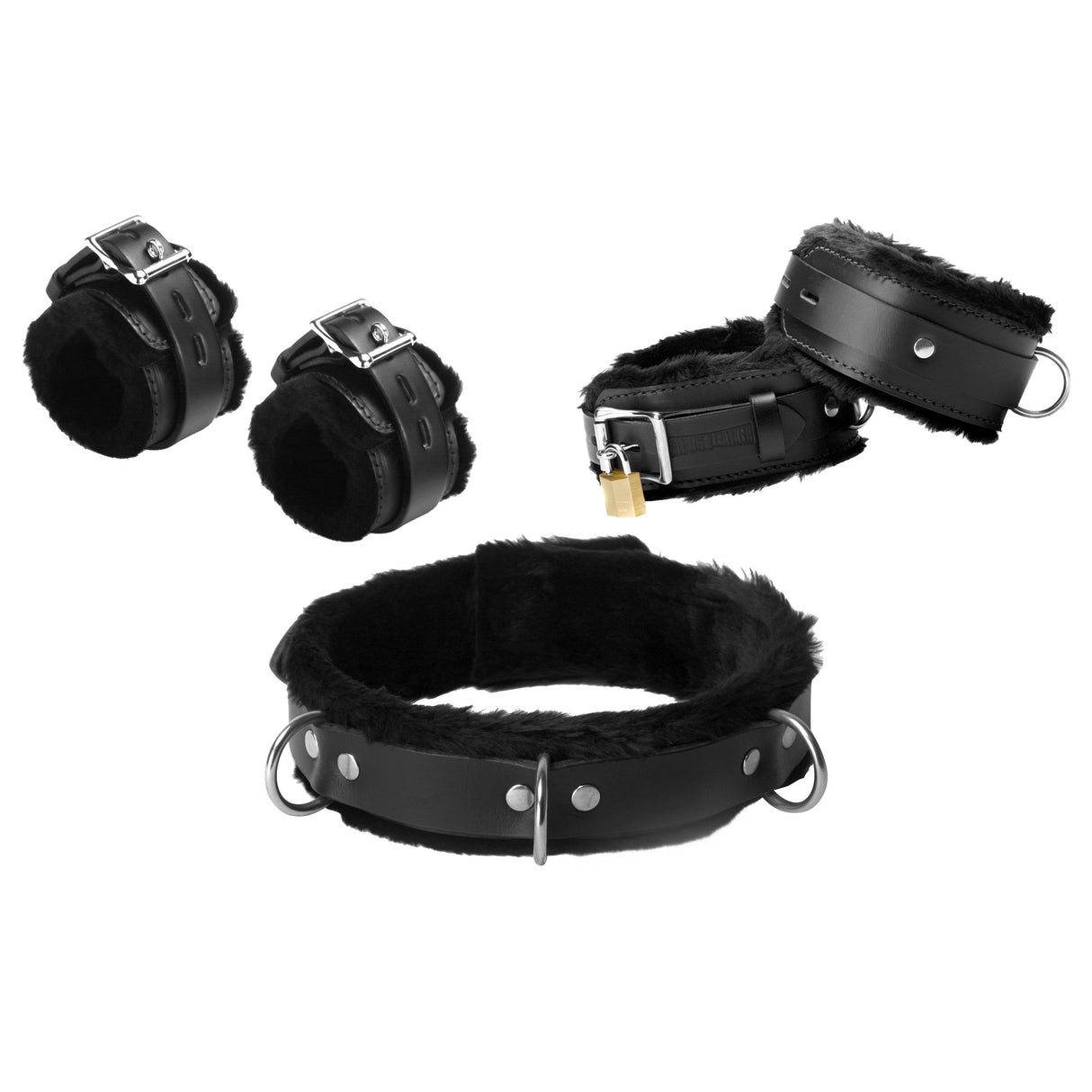 Fur Lined Leather Bondage Essentials Kit detail view 1 - BDSM Authority
