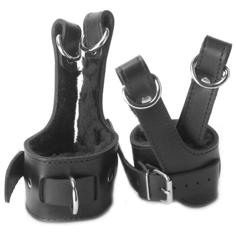 Fur-Lined Leather Suspension Cuffs BDSM Authority
