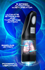Ultra Bator black automatic thrusting and swirling stroker with viewing windows - BDSM Authority