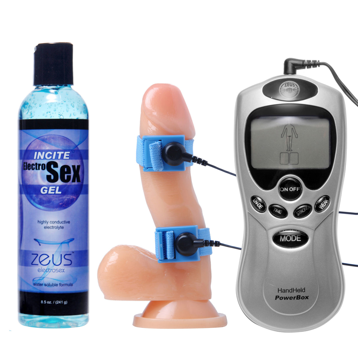 Electrosex Essentials 3 piece kit for him with conductive bands, power box and gel - BDSM Authority