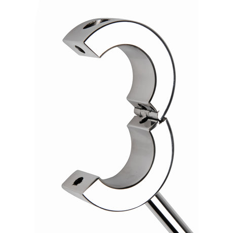 Locking mounted CBT scrotum cuff open view - BDSM Authority