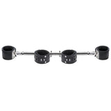Black steel spreader bar with attached leather wrist and ankle cuffs - BDSM Authority