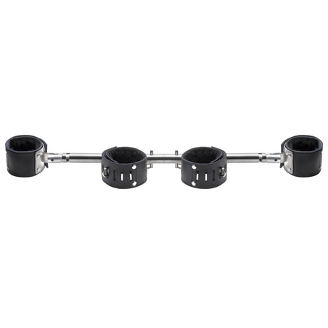 Black steel spreader bar with attached leather wrist and ankle cuffs - BDSM Authority