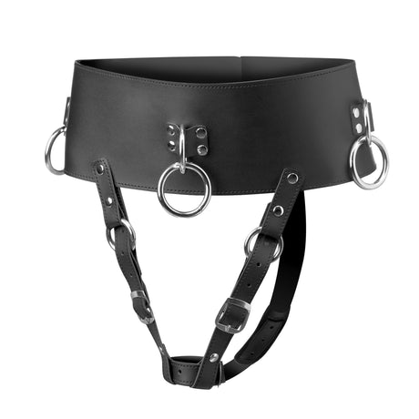 Black wand orgasm belt with sliding cuff and adjustable waist strap - BDSM Authority