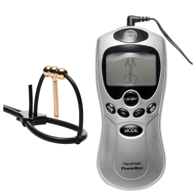 Vigor Corona estim urethral insert with adjustable metal balls and handheld power box - BDSM Authority