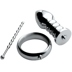 Zeus Voltaic stainless steel male e-stim kit cock ring urethral sound anal plug - BDSM Authority