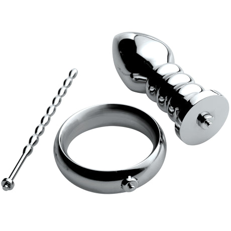 Zeus Voltaic stainless steel male e-stim kit cock ring urethral sound anal plug - BDSM Authority