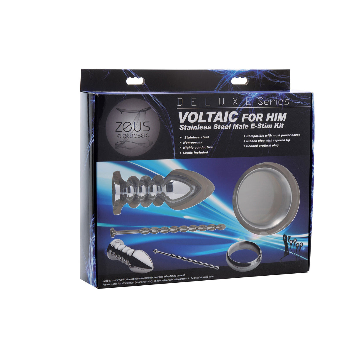 Zeus Voltaic male e-stim kit detail - BDSM Authority